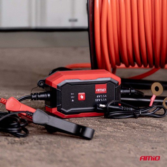 Amio - Φορτιστής Μπαταρίας Ψηφιακός AGM GEL LiFePo4 (LFP) τάση λειτουργίας 6/12V ένταση ρεύματος 1.5A για Επιβατικά Αυτοκίνητα και Μοτοσυκλέτες - 1 τεμ. (04526/AM)-Amio-04526/AM