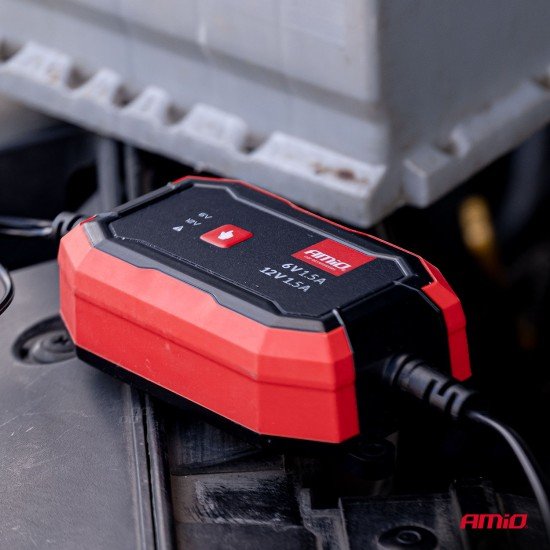 Amio - Φορτιστής Μπαταρίας Ψηφιακός AGM GEL LiFePo4 (LFP) τάση λειτουργίας 6/12V ένταση ρεύματος 1.5A για Επιβατικά Αυτοκίνητα και Μοτοσυκλέτες - 1 τεμ. (04526/AM)-Amio-04526/AM