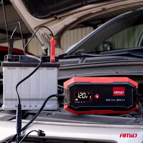 Amio - Φορτιστής Μπαταρίας Ψηφιακός PRO AGM GEL LiFePo4 (LFP) τάση λειτουργίας 12/24V ένταση ρεύματος 10A για Επιβατικά Αυτοκίνητα και Φορτηγά - 1 τεμ. (04228/AM)-Amio-04528/AM