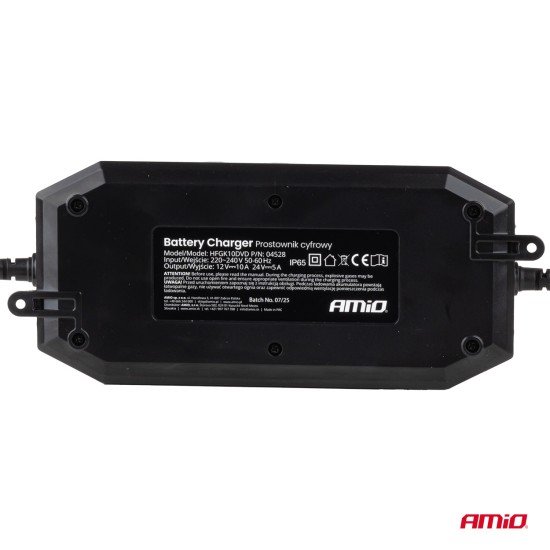Amio - Φορτιστής Μπαταρίας Ψηφιακός PRO AGM GEL LiFePo4 (LFP) τάση λειτουργίας 12/24V ένταση ρεύματος 10A για Επιβατικά Αυτοκίνητα και Φορτηγά - 1 τεμ. (04228/AM)-Amio-04528/AM