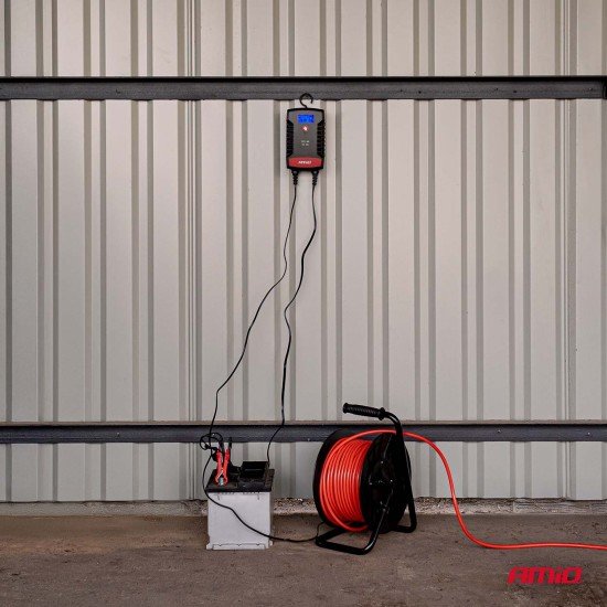 Amio - Φορτιστής Μπαταρίας Ψηφιακός PRO AGM GEL LiFePo4 (LFP) τάση λειτουργίας 6/12V ένταση ρεύματος 4A με γάντζο για Επιβατικά Αυτοκίνητα και Μοτοσυκλέτες - 1 τεμ. (04531/AM)-Amio-04531/AM