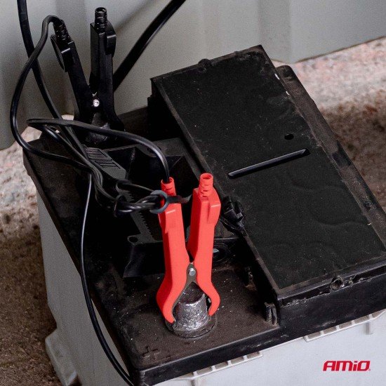 Amio - Φορτιστής Μπαταρίας Ψηφιακός PRO AGM GEL LiFePo4 (LFP) τάση λειτουργίας 12/24V ένταση ρεύματος 8A με γάντζο για Επιβατικά Αυτοκίνητα και Φορτηγά - 1 τεμ. (04533/AM)-Amio-04533/AM