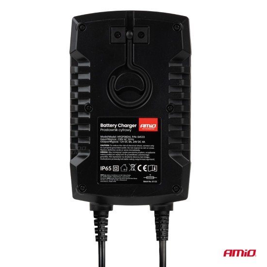 Amio - Φορτιστής Μπαταρίας Ψηφιακός PRO AGM GEL LiFePo4 (LFP) τάση λειτουργίας 12/24V ένταση ρεύματος 8A με γάντζο για Επιβατικά Αυτοκίνητα και Φορτηγά - 1 τεμ. (04533/AM)-Amio-04533/AM