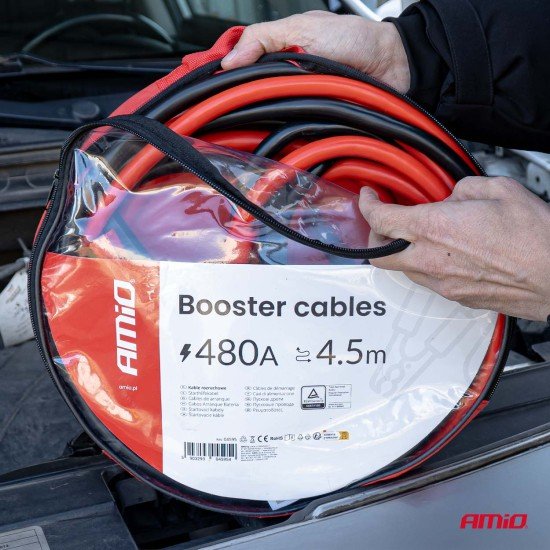 Amio - Καλώδια Φόρτισης Μπαταρίας (Ρευματοδότες) τάση λειτουργίας 12-24V ένταση ρεύματος 480A μήκος 4,5m με πιστοποίηση TUV για Επιβατικά Αυτοκίνητα και Φορτηγά - 1 σετ (04595/AM)-Amio-04595/AM