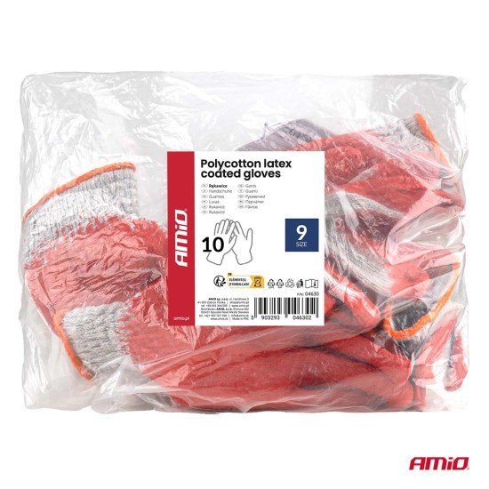 Amio - Γάντια Εργασίας Βαμβακερά με επικάλυψη λάτεξ μέγεθος No.9 γκρι/κόκκινο για Φορτηγά - 1 ζεύγος (04630/MB)-Amio-04630/AM