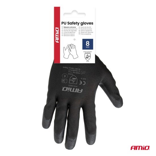 Amio - Γάντια Εργασίας ελαστικά με επικάλυψη πολυουρεθάνης χρώμα μαύρο μέγεθος No.8 - 2 ζευγ. (04631/AM)-Amio-04631/AM