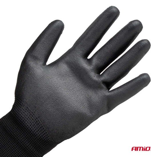 Amio - Γάντια Εργασίας ελαστικά με επικάλυψη πολυουρεθάνης χρώμα μαύρο μέγεθος No.9 - 2 ζευγ. (04632/AM)-Amio-04632/AM