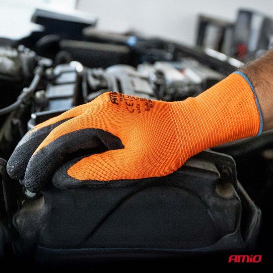 Amio - Γάντια Εργασίας με επικάλυψη αφρού λάτεξ χρώμα πορτοκαλί/μαύρο μέγεθος No.8 - 2 ζευγ. (04639/AM)-Amio-04639/AM