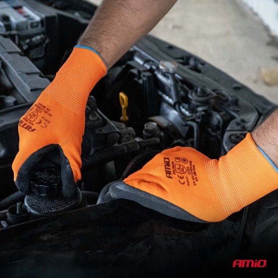 Amio - Γάντια Εργασίας με επικάλυψη αφρού λάτεξ χρώμα πορτοκαλί/μαύρο μέγεθος No.9 - 2 ζευγ. (04640/AM)-Amio-04640/AM