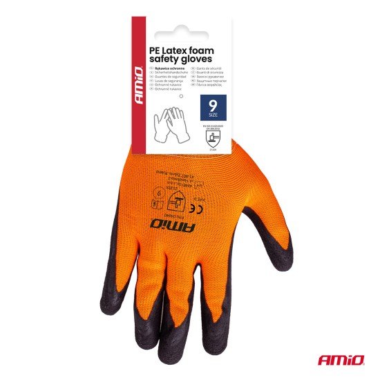Amio - Γάντια Εργασίας με επικάλυψη αφρού λάτεξ χρώμα πορτοκαλί/μαύρο μέγεθος No.9 - 2 ζευγ. (04640/AM)-Amio-04640/AM
