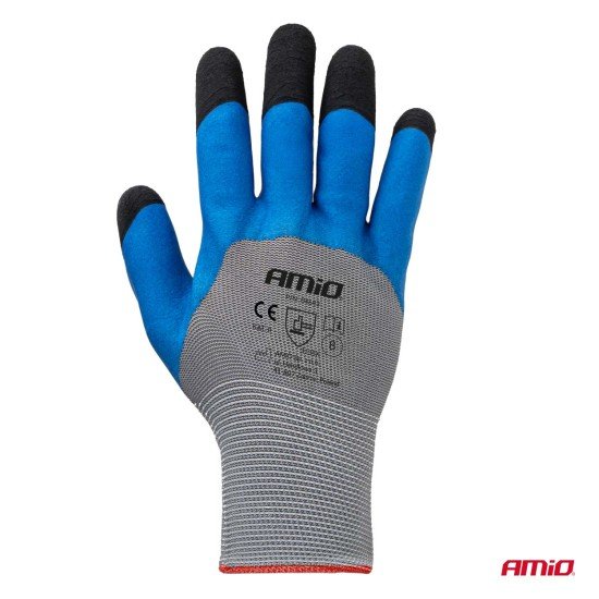 Amio - Γάντια Εργασίας με επικάλυψη αφρού λάτεξ χρώμα γκρι/γαλάζιο/μαύρο μέγεθος No.8 - 2 ζευγ. (04643/AM)-Amio-04643/AM