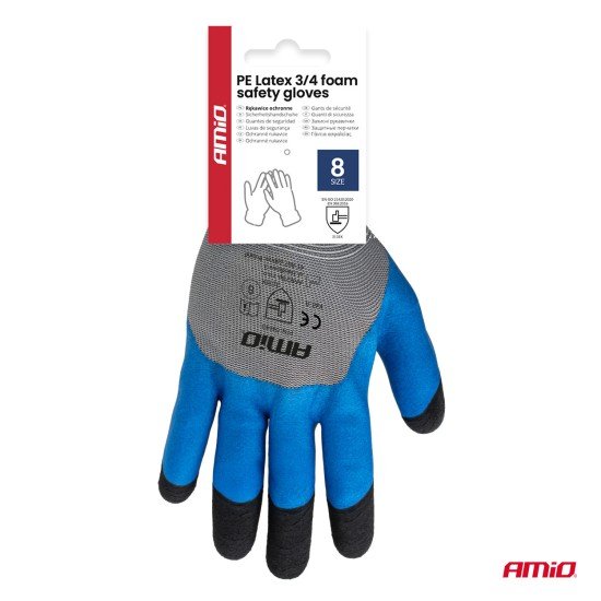 Amio - Γάντια Εργασίας με επικάλυψη αφρού λάτεξ χρώμα γκρι/γαλάζιο/μαύρο μέγεθος No.8 - 2 ζευγ. (04643/AM)-Amio-04643/AM