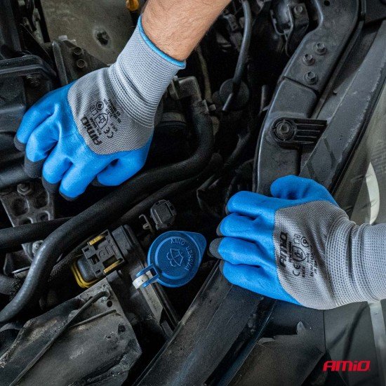 Amio - Γάντια Εργασίας με επικάλυψη αφρού λάτεξ χρώμα γκρι/γαλάζιο/μαύρο μέγεθος No.10 - 2 ζευγ. (04645/AM)-Amio-04645/AM