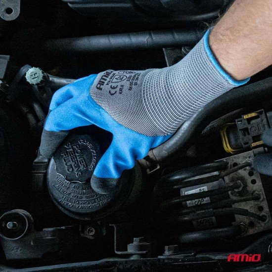 Amio - Γάντια Εργασίας με επικάλυψη αφρού λάτεξ χρώμα γκρι/γαλάζιο/μαύρο μέγεθος No.10 - 2 ζευγ. (04645/AM)-Amio-04645/AM