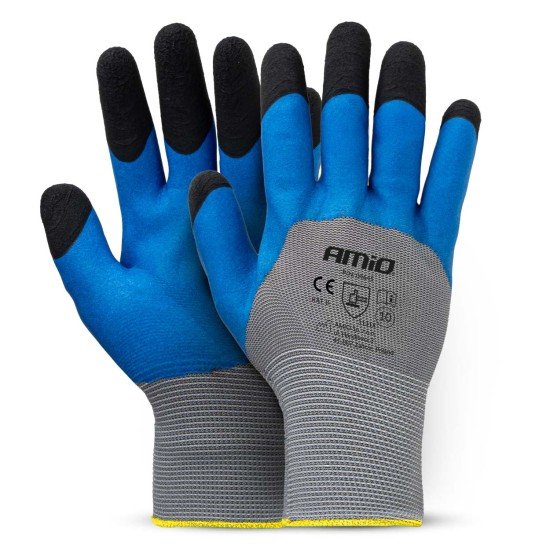 Amio - Γάντια Εργασίας με επικάλυψη αφρού λάτεξ χρώμα γκρι/γαλάζιο/μαύρο μέγεθος No.10 - 2 ζευγ. (04645/AM)-Amio-04645/AM