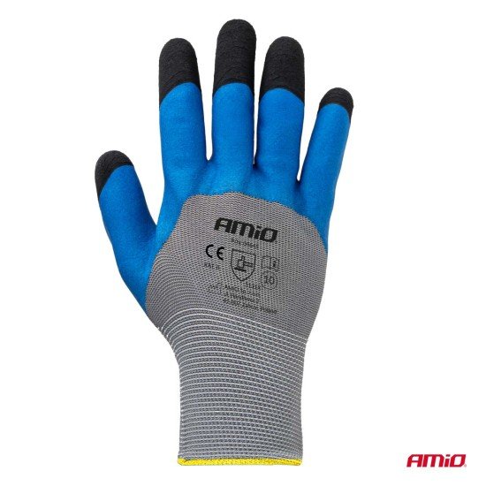 Amio - Γάντια Εργασίας με επικάλυψη αφρού λάτεξ χρώμα γκρι/γαλάζιο/μαύρο μέγεθος No.10 - 2 ζευγ. (04645/AM)-Amio-04645/AM