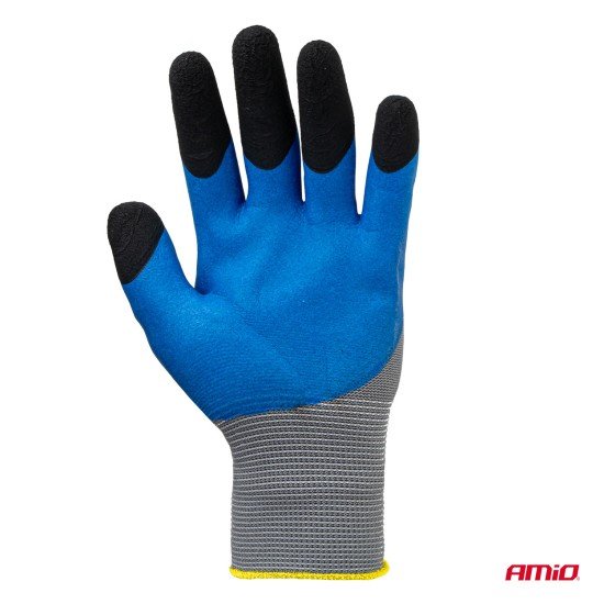 Amio - Γάντια Εργασίας με επικάλυψη αφρού λάτεξ χρώμα γκρι/γαλάζιο/μαύρο μέγεθος No.10 - 2 ζευγ. (04645/AM)-Amio-04645/AM