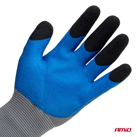 Amio - Γάντια Εργασίας με επικάλυψη αφρού λάτεξ χρώμα γκρι/γαλάζιο/μαύρο μέγεθος No.10 - 2 ζευγ. (04645/AM)-Amio-04645/AM