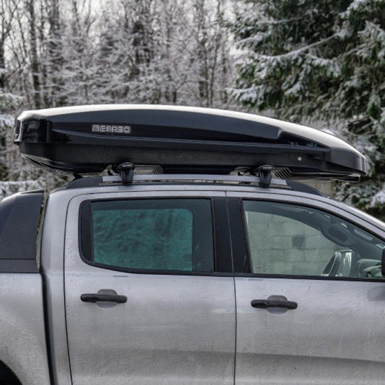 Menabo - Μπαγκαζιέρα Οροφής Satellite 550 Duo Διπλό Άνοιγμα Black με Δαγκάνες Crab (Μαύρη / Γυαλιστερή 198x94x36cm) για Ασφαλή Μεταφορά Φορτίου (16930/MB)-Menabo-16930/MB