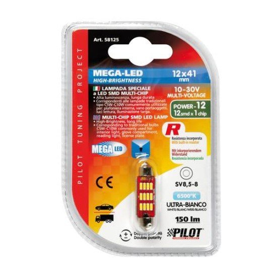 ΛΑΜΠΑΚΙ ΠΛΑΦΟΝΙΕΡΑΣ 12V 12x41mm 150lm ΛΕΥΚΟ MEGA-LED12 (ΔΙΠΛΗΣ ΠΟΛΙΚΟΤΗΤΑΣ- CAN-BUS) BLISTER 1ΤΕΜ.-Lampa-L5812.5 ΛΑΜΠΑΚΙ ΠΛΑΦΟΝΙΕΡΑΣ 12V 12x41mm 150lm ΛΕΥΚΟ MEGA-LED12 (ΔΙΠΛΗΣ ΠΟΛΙΚΟΤΗΤΑΣ- CAN-BUS) BLISTER 1ΤΕΜ.-Lampa-L5812.5
