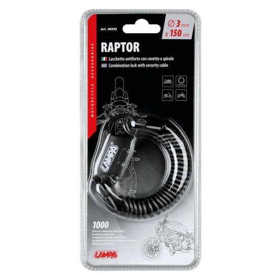 ΑΝΤΙΚΛΕΠΤΙΚΟ ΚΡΑΝΟΥΣ RAPTOR ΜΕ ΣΠΙΡΑΛ ΚΑΙ ΣΥΝΔΙΑΣΜΟ 150cm 3mm-Lampa-9059.5-LB-LM