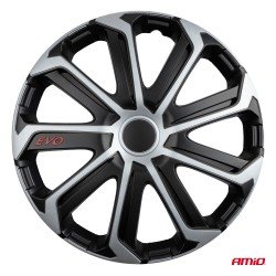 Amio - Σετ Τάσια Τροχών 14'' ιντσών, Μοντέλο EVO, Χρώμα Μαύρο / Ασημί – Σετ 4 τεμαχίων σε Κουτί (9740/AM)-Amio-9740/AM