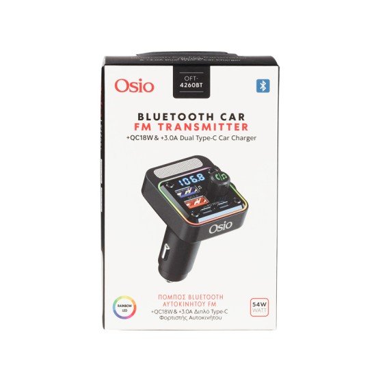 FM TRANSMITTER ΑΝΑΠΤΗΡΑ 12V ΜΕ BLUETOOTH OFT-4260BT ΦΟΡΤΙΣΤΗ USB TYPE-A + USB TYPE-C OSIO-Osio-OFT-4260BT/OSIO FM TRANSMITTER ΑΝΑΠΤΗΡΑ 12V ΜΕ BLUETOOTH OFT-4260BT ΦΟΡΤΙΣΤΗ USB TYPE-A + USB TYPE-C OSIO-Osio-OFT-4260BT/OSIO