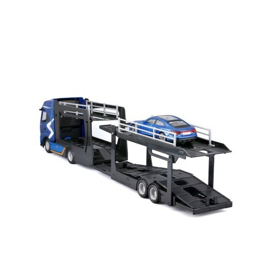 Lampa - Μινιατούρα νταλίκα Iveco S-Way με καρότσα αυτοκινήτων & Audi RS E-Tron 1:43 Burago - 1 τεμ. (L.BU31475)-Lampa-L.BU31475