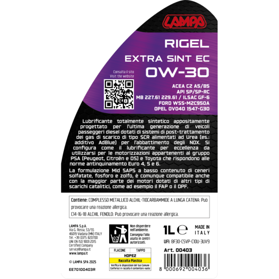 ΛΑΔΙ ΚΙΝΗΤΗΡΑ 0W30 ΓΙΑ DIESEL (PEUGEOT/CITROEN/DS/TOYOTA) ΣΥΝΘΕΤΙΚΟ EURO 4/5/6 1LT LAMPA - 1τεμ.-Lampa-L0040.3 ΛΑΔΙ ΚΙΝΗΤΗΡΑ 0W30 ΓΙΑ DIESEL (PEUGEOT/CITROEN/DS/TOYOTA) ΣΥΝΘΕΤΙΚΟ EURO 4/5/6 1LT LAMPA - 1τεμ.-Lampa-L0040.3