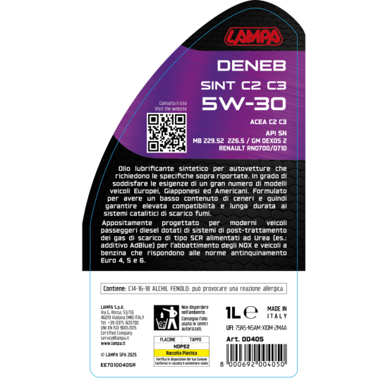 ΛΑΔΙ ΚΙΝΗΤΗΡΑ 5W30 ΣΥΝΘΕΤΙΚΟ ACEA C2/C3 EURO 4/5/6 DENEB 1LT LAMPA - 1 τεμ.-Lampa-L0040.5 ΛΑΔΙ ΚΙΝΗΤΗΡΑ 5W30 ΣΥΝΘΕΤΙΚΟ ACEA C2/C3 EURO 4/5/6 DENEB 1LT LAMPA - 1 τεμ.-Lampa-L0040.5