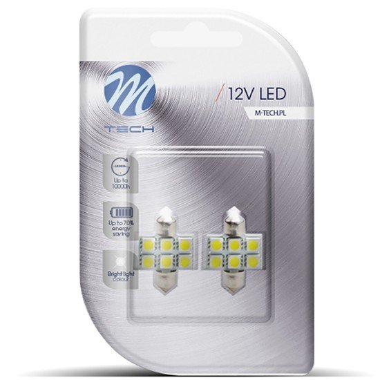 ΛΑΜΠΑΚΙΑ ΠΛΑΦΟΝΙΕΡΑΣ C5W/C10W 12V 1,44W SV8,5 31mm LED 6xSMD5050 ΛΕΥΚΟ 2ΤΕΜ.-M-Tech-LB027W/MT