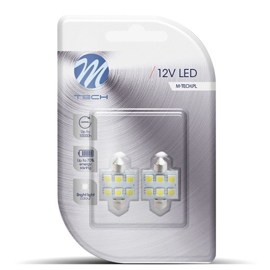 ΛΑΜΠΑΚΙΑ ΠΛΑΦΟΝΙΕΡΑΣ C5W/C10W 12V 1,44W SV8,5 36mm PREMIUM LED 6xSMD5050 ΛΕΥΚΟ BLISTER 2ΤΕΜ. M-TECH-M-Tech-LB052W/MT