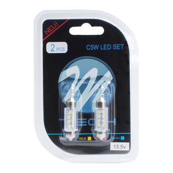 ΛΑΜΠΑΚΙΑ ΠΛΑΦΟΝΙΕΡΑΣ C5W/C10W 12V 1W SV8,5 36mm LED 8xSMD3014 ΛΕΥΚΟ BLISTER 2ΤΕΜ.-M-Tech-LB085W/MT