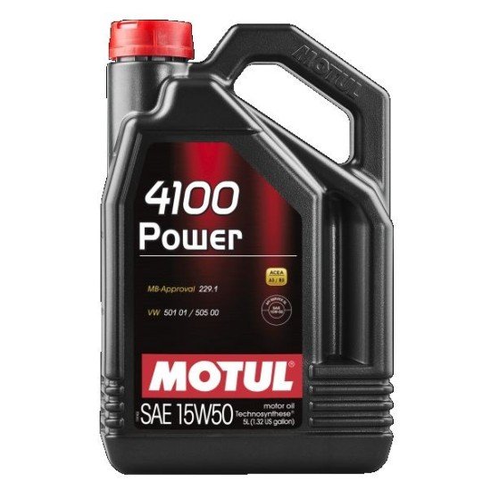 MOTUL 4100, Power Λάδι κινητήρα
15W-50, 5l, Oρυκτέλαιο MOTUL 4100, Power Λάδι κινητήρα
15W-50, 5l, Oρυκτέλαιο