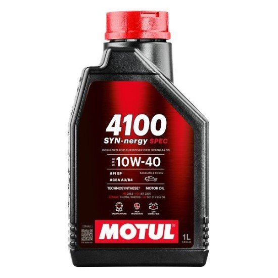 MOTUL 4100, Syn-nergy Spec Λάδι κινητήρα
10W-40, 1l, Συνθετικό λάδι HC (υδρογονοπυρολυμένο) MOTUL 4100, Syn-nergy Spec Λάδι κινητήρα
10W-40, 1l, Συνθετικό λάδι HC (υδρογονοπυρολυμένο)