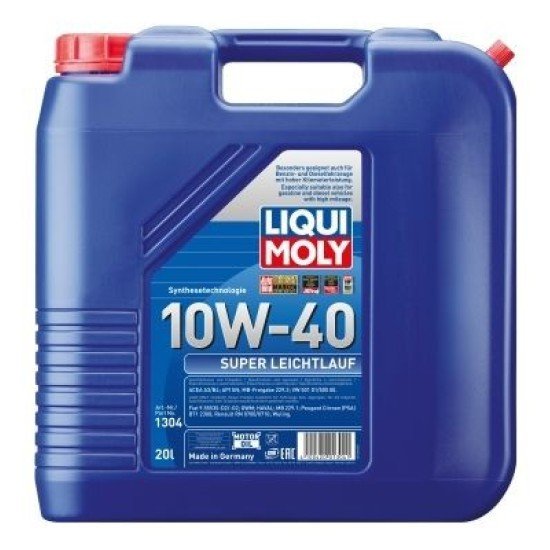 LIQUI MOLY Leichtlauf, Super Λάδι κινητήρα
10W-40, 20l, εν μέρει συνθετικό λάδι LIQUI MOLY Leichtlauf, Super Λάδι κινητήρα
10W-40, 20l, εν μέρει συνθετικό λάδι