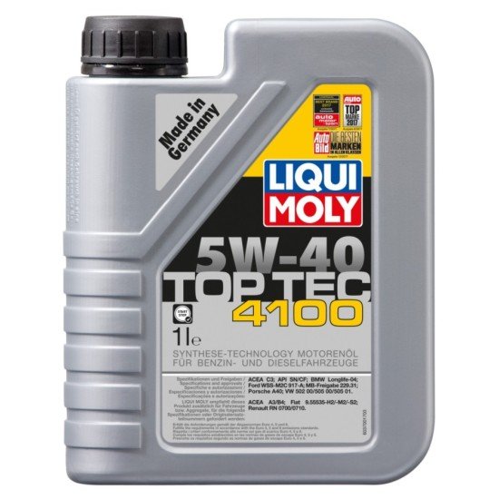 LIQUI MOLY Top Tec, 4100 Λάδι κινητήρα
5W-40, 1l, Συνθετικό λάδι LIQUI MOLY Top Tec, 4100 Λάδι κινητήρα
5W-40, 1l, Συνθετικό λάδι