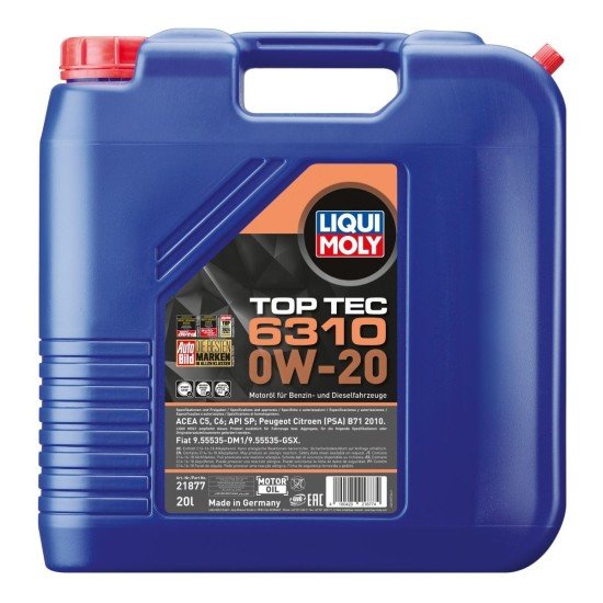LIQUI MOLY Top Tec, 6310 Λάδι κινητήρα
0W-20, 20l LIQUI MOLY Top Tec, 6310 Λάδι κινητήρα
0W-20, 20l